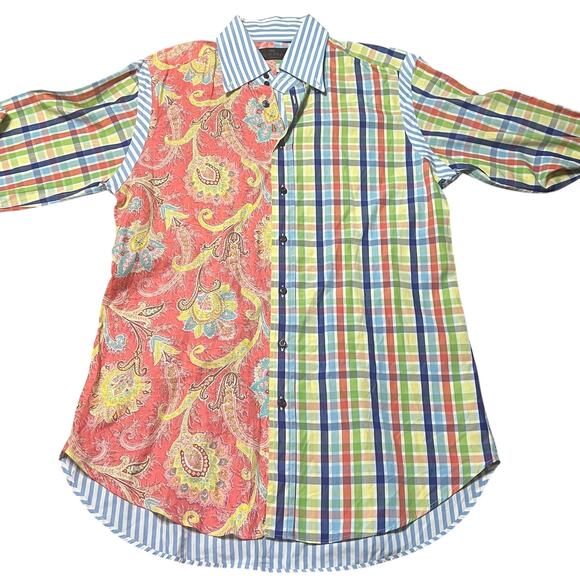 Etro Mens Paisley and Plaid Button Up Shirt Size Medium 40 - Picture 1 of 8